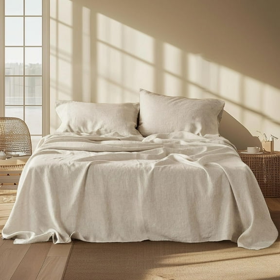 Linen Sheets - Linen Bedsheets Queen Size Bed, Blend from Linen Cotton Sheets, Breathable & Soft Cotton Bedsheets, Gifts for All Seasons, 4 Pieces, Tannish Linen