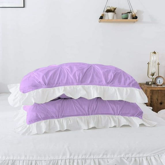 Linen Sheets Pinch Ruffle Pillow Cases Set of 4- 100% Cotton Zip Closure Pillow Covers- Luxurious Ruffle Design- 400 TC (20" x 60") Lavender Solid.