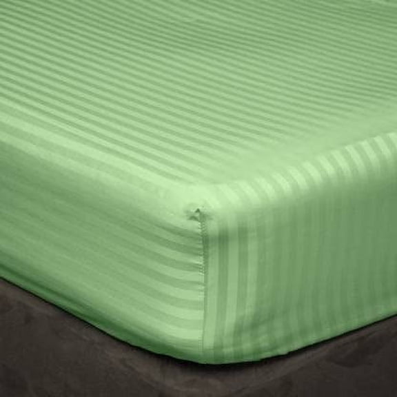 Linen Sheets Queen Fitted Sheet 1 PC Only- Upto 16 Inches Deep Pocket- All Around Elastic Bottom Sheets- 100% Egyptian Cotton- 1000 Thread Count- Sage Stripe