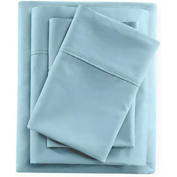 Linen Sheets Texas King Size Sheet Set 4 Piece - 100% Egyptian Cotton - 400 Thread Count - 22" Deep Pocket- Light Blue Solid.