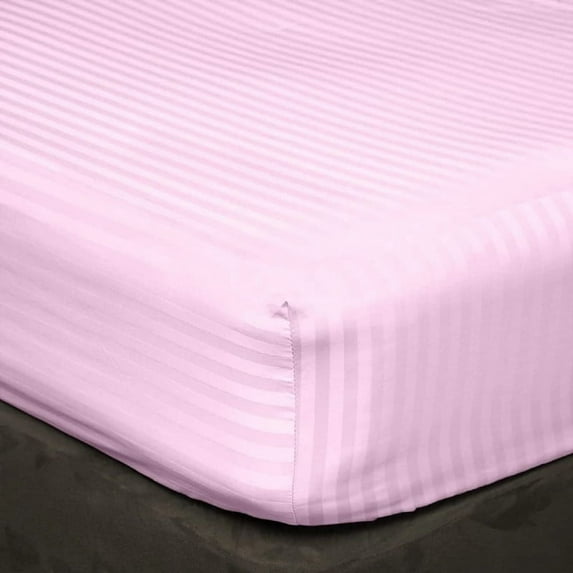 Linen Sheets Twin-XXl Fitted Sheet 1 PC Only- Upto 18 Inches Deep Pocket- All Around Elastic Bottom Sheets- 100% Egyptian Cotton- 1000 Thread Count- Pink Stripe