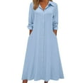 thumbnail image 1 of Linen Shirt Dresses for Women Lapel Collar Long Sleeve Dress Button Down Front Casual Summer Dresses Business Casual Work Dress, 1 of 7