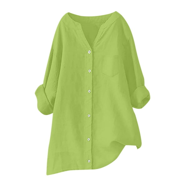 Linen Shirt For Women 2025 Summer Crewneck T-Shirt Breathable Loose Fit Daily Casual Top