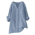 thumbnail image 1 of Linen Shirt For Women 2025 Summer Crewneck T-Shirt Breathable Loose Fit Daily Casual Top, 1 of 2