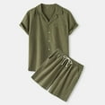 thumbnail image 1 of Linen Shirt Short Outfits:Men's Beach 2 Pieces Casual Short Sleeve Button-Down Shirt Shorts Sets Army Green, 1 of 8