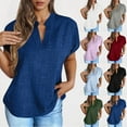thumbnail image 1 of Linen Shirt for Women Summer Short SleeveT-Shirt V Neck Blouses Petite Casual Loose Dressy Imitation Cotton Linen Shirts Plain Office Work Pullover Tops, 1 of 8