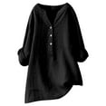 thumbnail image 1 of Linen Shirt Women Women Solid Linen Shirt V Neck Long Sleeve Button Up Mandarin Collar Top Plus Size Shirts Curvy Women Black XXXXXL, 1 of 3
