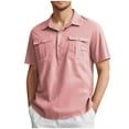 thumbnail image 1 of Linen Shirt for Men Button Collared TShirt Short Sleeve Summer Beach Clothes Casual Hawaiian Dress Tops with Two Pocket, 1 of 5