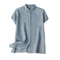 thumbnail image 1 of Linen Shirt for Women Short Sleeve Casual Loose Button down T-Shirt Lapel Neck Summer Beach Tops,Blue,3XL, 1 of 4