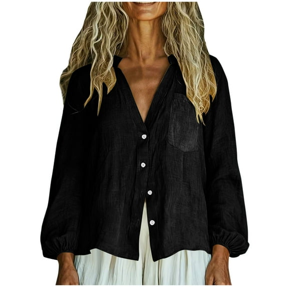 Linen Shirt for Women Spring Summer Boho Front Button Down Tops Vintage Casual Long Sleeve Oversized Top Tees