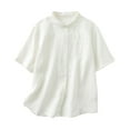 thumbnail image 1 of ZQUUVOU Linen Shirts For Women Casual Short Sleeves Turndown Collar Buttons Solid Color Blouse Loose White, 1 of 9
