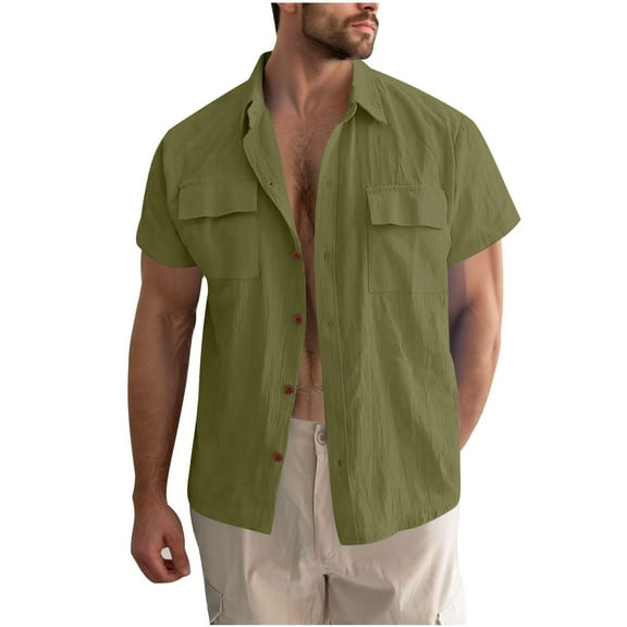 Linen Shirts For Men Qiggri Men's Short Sleeve Linen Turn Down Collar Button Shirt Casual Beach Sports Style Top Shirt Mens Button Down Short Sleeve Shirt