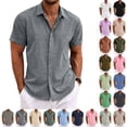 thumbnail image 1 of Linen Shirts Men Short Sleeve Button Down Dress Shirts Beach Summer Wedding Hawaiian Blouse Gray 3XL, 1 of 4