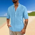 thumbnail image 1 of Linen Shirts Mens Long Sleeve Button Down Beach Causal Shirts for Men with Pocket Sky Blue XL, 1 of 7