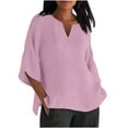 thumbnail image 1 of Linen Shirts Women Juebong Summer Linen Tunic Tops Plus Size Blouse Shirts Casual Loose Cotton Linen Cotton Linen Tshirt Tops 3/4 Roll Sleeve V Neck Tunic Tees Trendy Blouses, 1 of 4