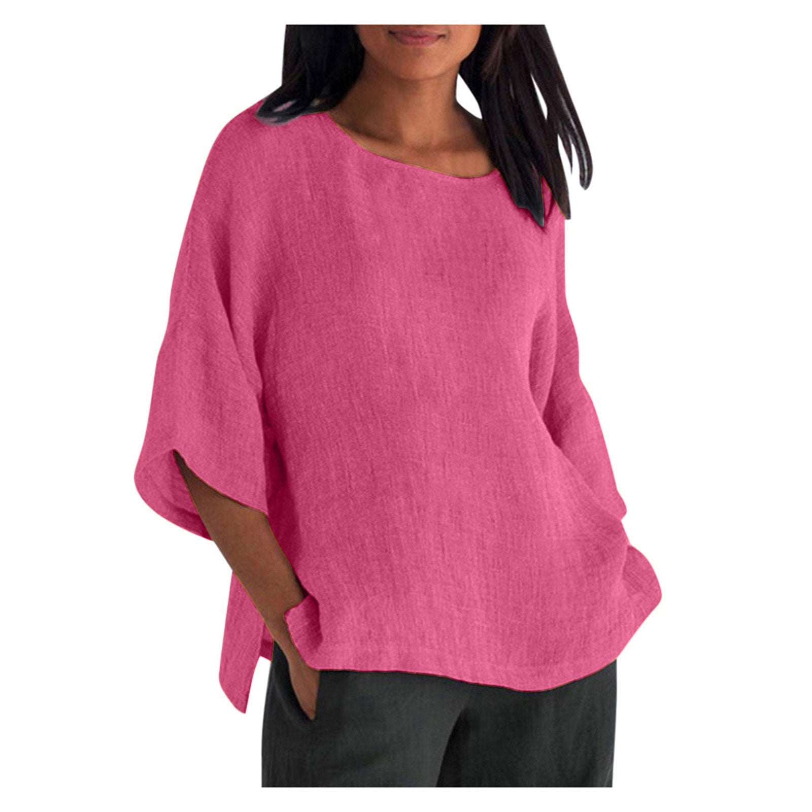 Women's Summer Casual T-Shirt - Trendy Loose Fit Long Tunic Tee, Plus Size Short Sleeve Blouse