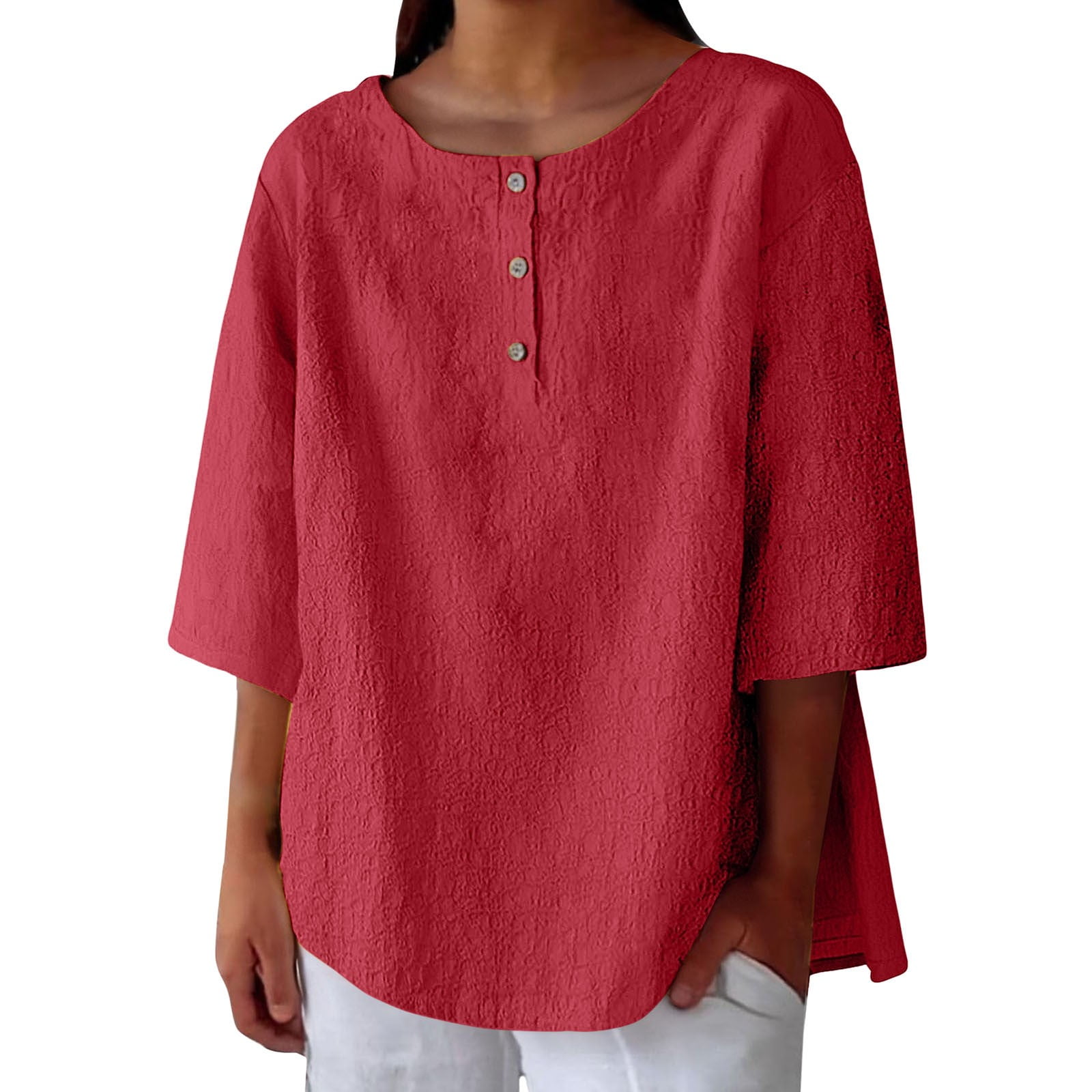 LPIGOH Women's 3/4 Sleeve Tops - Button Down Henley Neck Tunic For Spring & Summer