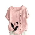 thumbnail image 1 of Linen Shirts for Womens Plus Size Tops Summer Cotton-Linen Short Sleeve Floral Print TShirts Casual Loose Oversized Blouses Beach Breathable Tunic Pullover Top, 1 of 4