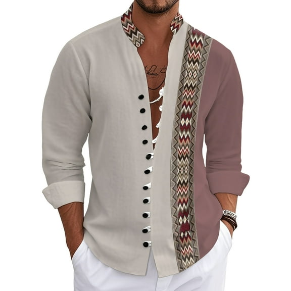 Linen Shirts for Men Casual Button Down Long Sleeve Shirt Vintage Summer Beach Hawaiian Shirts Beige XXL