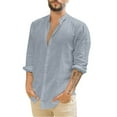 thumbnail image 1 of Linen Shirts for Men Casual Button Down Tshirt with Long Sleeve Summer Solid Color Tops, 1 of 5