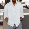 thumbnail image 1 of Linen Shirts for Men Casual Long Sleeve Regular Fit Cotton Beach Shirts with Pocket White 3XL, 1 of 5