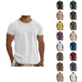 thumbnail image 1 of Linen Shirts for Men Color Block Summer Short Sleeve Crewneck Casual Beach Shirt Lightweight T-Shirts, 1 of 5