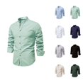 thumbnail image 1 of Linen Shirts for Men Long Sleeve Band Collar Button Down Dress Shirt Business Casual Spring Work Shirts, 1 of 4