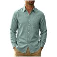 thumbnail image 1 of Linen Shirts for Men Long Sleeve, Casual Summer Button Down Shirt Tops, Fashionable Loose Breathable Solid Color, light Green 2xl, 1 of 6