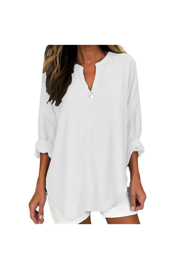 Linen Shirts for Women 2026 Spring Summer T Shirt Loose Fit Fitness Clothing Cotton Lightweight Womens Long Sleeve Tops White