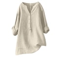thumbnail image 1 of Linen Shirts for Women 2026 Summer Casual Button Down V Neck Short Sleeve Tops Comfy Trendy Business Work Blouses, 1 of 6