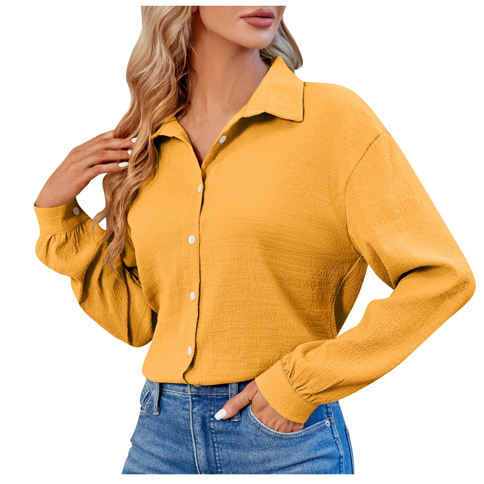 Linen Shirts for Women Button Down Long Sleeve Lapel Collar Blouses ...
