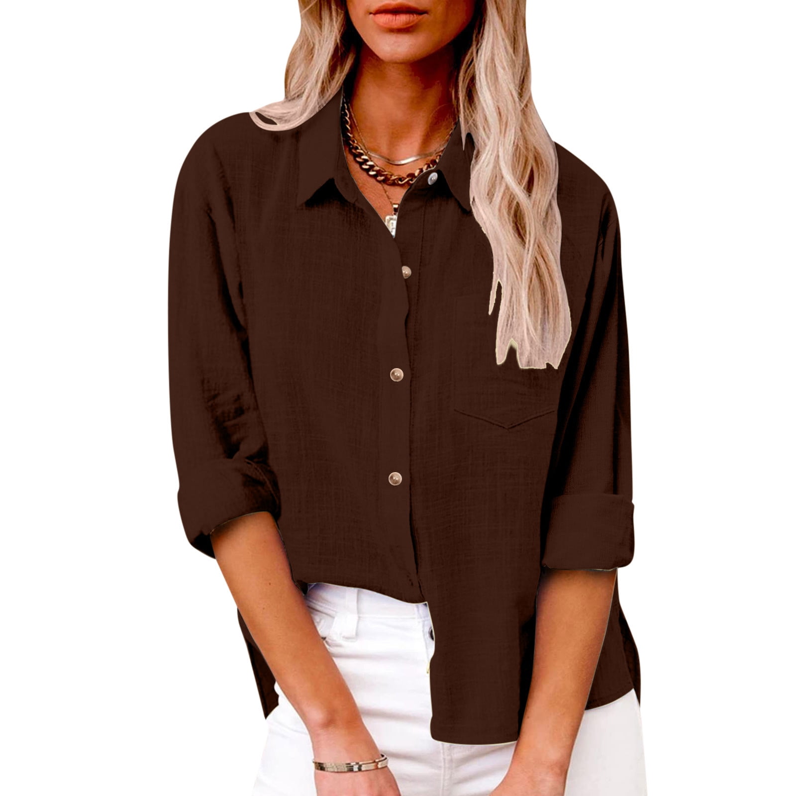 Linen Shirts For Women Summer Long Sleeve Lapel Button Down Blouse linen-shirts-for-women-summer-long-sleeve-lapel-button-down-blouse