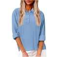 thumbnail image 1 of Linen Shirts for Women Fashion Summer Polo Shirts Casual Long Sleeve V Neck Button Down Tops Loose Fit Tops for Work, 1 of 5