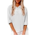thumbnail image 1 of Linen Shirts for Women Fashion Summer Polo Shirts Casual Long Sleeve V Neck Button Down Tops Loose Fit Tops for Work, 1 of 5