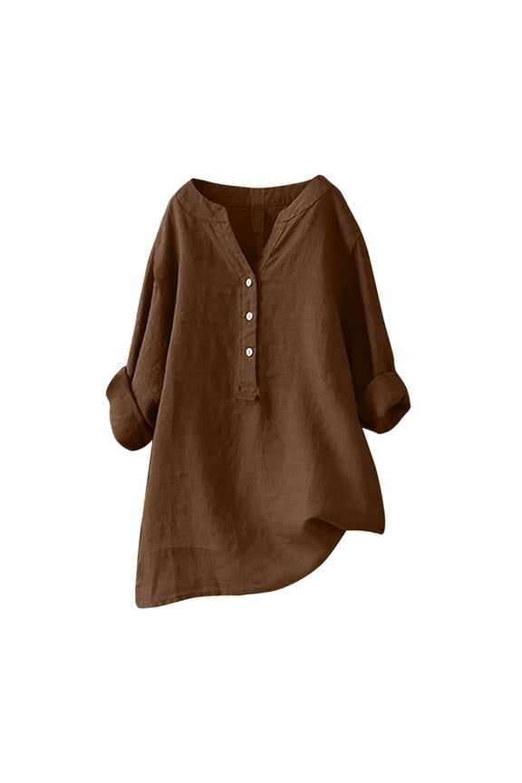 Linen Shirts for Women -Flax Linen Clothing Cotton Linen Blouses Button Down Shirts Hemp Lightweight Cozy Womens Gauze Tops 04-Khaki XXXL