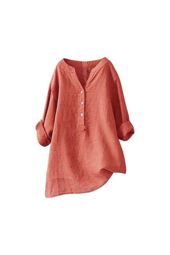 Linen Shirts for Women -Flax Linen Clothing Cotton Linen Blouses Button Down Shirts Hemp Lightweight Cozy Womens Gauze Tops 06-Orange XXXL