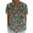 thumbnail image 1 of Linen Shirts for Women Floral Lightweight Short Sleeve Tunic Tshirts Cute Tops Business Work Casual Blouses, 1 of 4