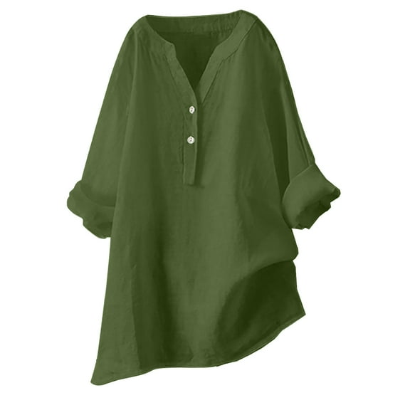 Linen Shirts for Women,Shirts for Women,Loose And Versatile-Neck Long Sleeved Linen Shirt Long Sleeved-Neck Tops/Shirt,Long Shirts for Women