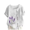 thumbnail image 1 of Linen Shirts for Women Summer 2025 Cotton Linen Short Sleeve Tops Loose Vacation Beach Floral Blouses Tunic Women Blouses Under $10 White-L4, 1 of 4