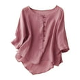 thumbnail image 1 of Linen Shirts for Women Summer 2025 Retro 3/4 Sleeve Boho Cotton Tops Dressy Casual Blouses Teacher Loose Tunics, 1 of 7