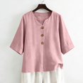 thumbnail image 1 of Linen Shirts for Women Summer Tops Button Down V Neck 3/4 Sleeve Boho Cotton Blouses Casual Loose Basic Solid Tunic Tops Pink M, 1 of 7