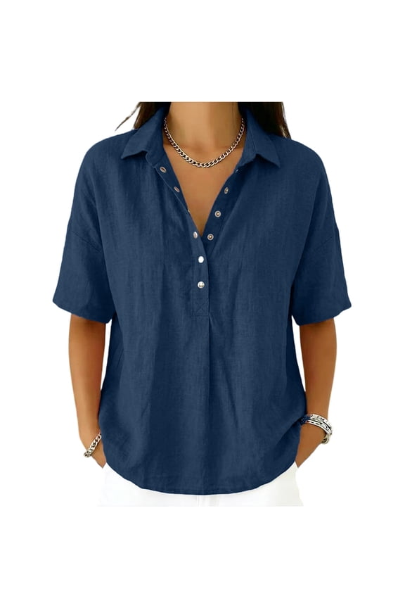 Linen Shirts for Women – V Neck Button Down Blouse – Lightweight Breathable for Tropical Getaways and Errands