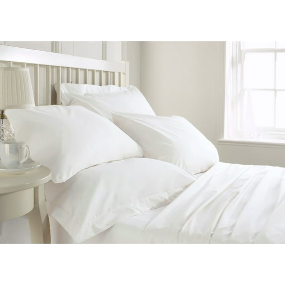 Linen Shoppe Italian Finish 300 TC Egyptian Cotton bed Sheet Set comes with 21 Inches Deep Pocket, Enhance your sleeping experience now (Short Queen,White)