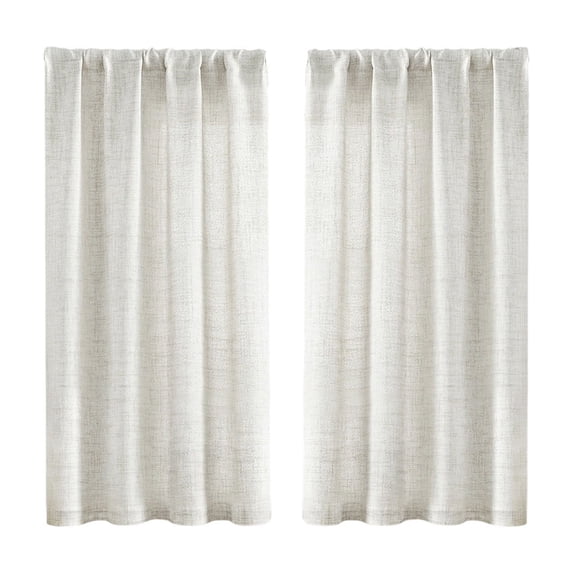 Linen Short Curtains for Living Room Bedroom Kitchen Dining Room 2 Pieces Semi Sheer Light Filtering Window Valance 30x36 Inches Easy Care Modern Home Decor Curtains