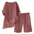 thumbnail image 1 of Linen Short Sets for Women 2 Piece Outfits Short Sleeve Button V Neck Shirts and Bermuda Short Sets Vacation Clothes 2026 Red 2XL, 1 of 6