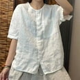 thumbnail image 1 of Linen Short Sleeve Round Neck Shirt for Women Vintage Loose Fit Cardigan Versatile Stylish Top for A Youthful Look. Women's Short Sleeve Tops Long Sleeve Shirts Women Loose Fit Athletic Tops, 1 of 2