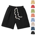thumbnail image 1 of Linen Shorts Boys Drawstring Linen Shorts Breathable Casual Shorts Summer Girls Boys Shorts (Black 10), 1 of 3