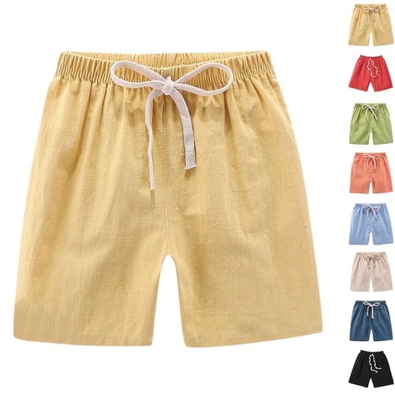 Linen Shorts Boys Drawstring Linen Shorts Breathable Casual Shorts Summer Girls Boys Shorts (Yellow 2T)