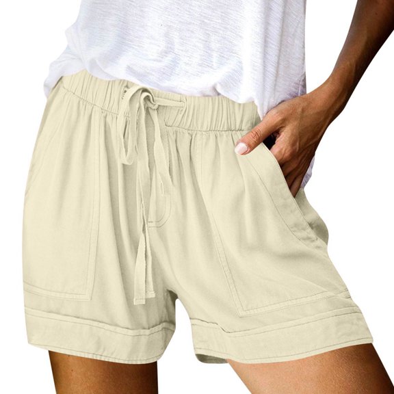 Linen Shorts for Women 2025 Clearance Plus Size Shorts Pull on Lightweight Summer Shorts Loose Elastic Waist Drawstring Lounge Casual Comfy Shorts Trendy Vacation Beach Shorts With Pockets 4" Inseam