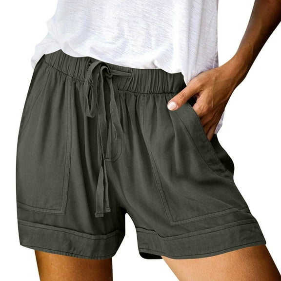 Linen Shorts for Women 2025 Clearance Plus Size Shorts Pull on Lightweight Summer Shorts Loose Elastic Waist Drawstring Lounge Casual Comfy Shorts Trendy Vacation Beach Shorts With Pockets 4" Inseam